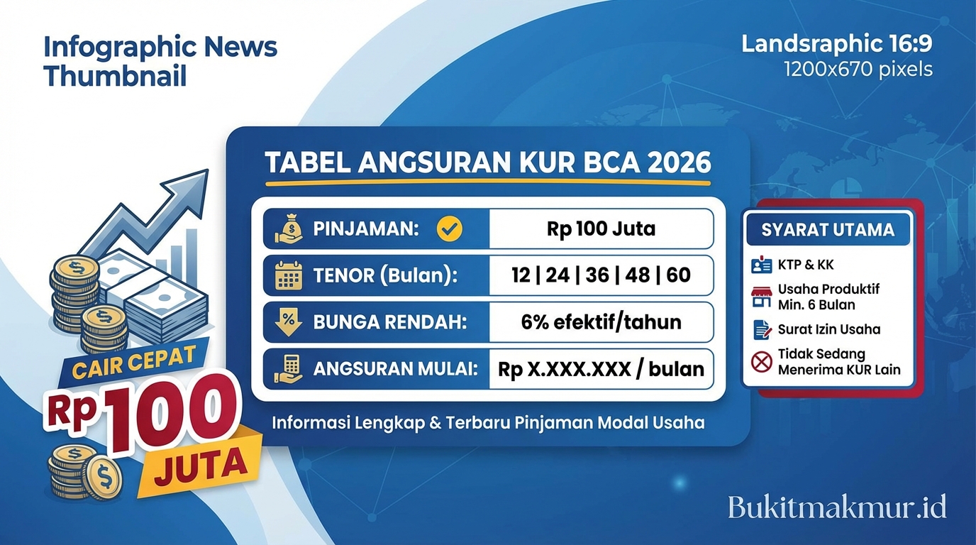 Tabel Angsuran KUR BCA 2026 Pinjaman 100 Juta dengan Bunga Rendah dan Syaratnya