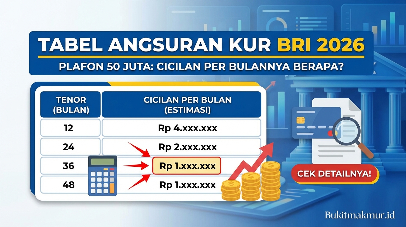 Tabel Angsuran KUR BRI 2026 Plafon 50 Juta, Cicilan Per Bulannya Berapa?