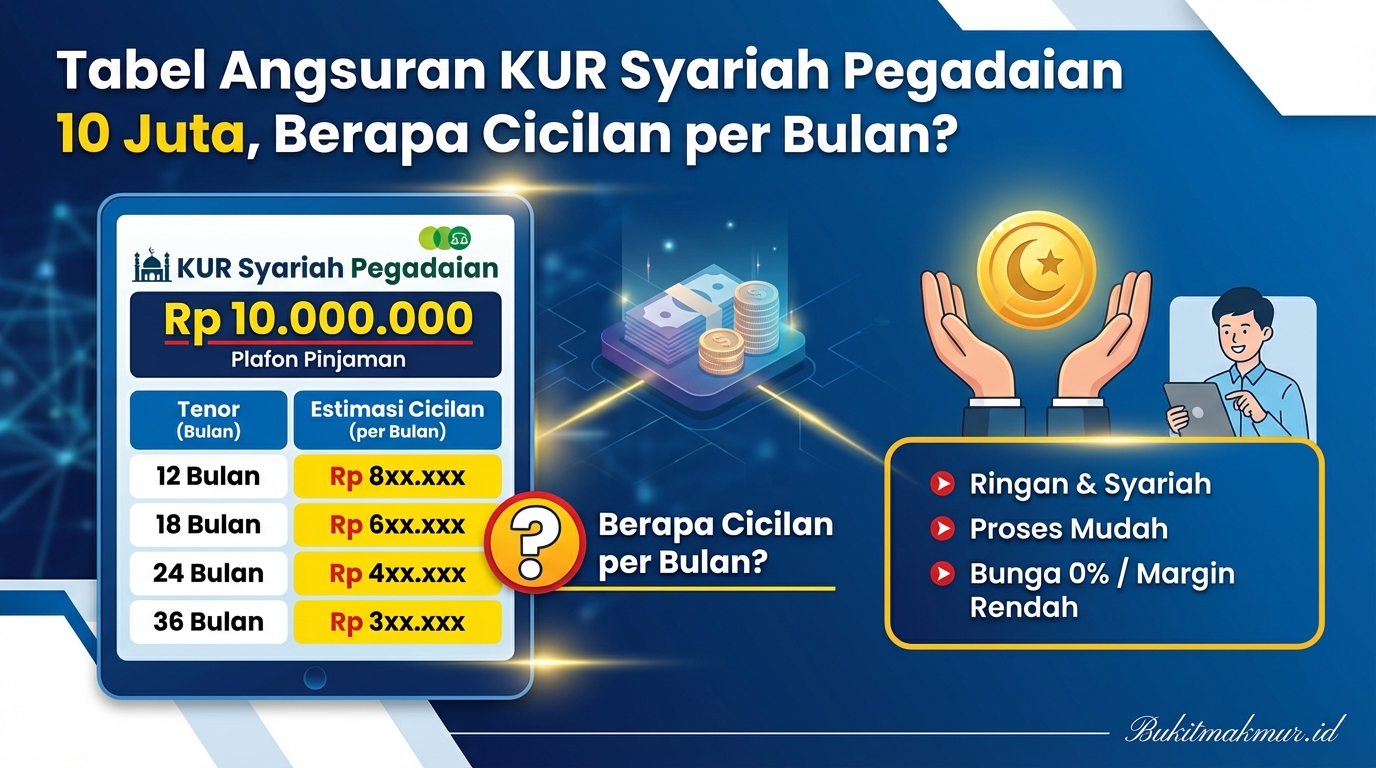 Tabel Angsuran KUR Syariah Pegadaian 10 Juta, Berapa Cicilan per Bulan?