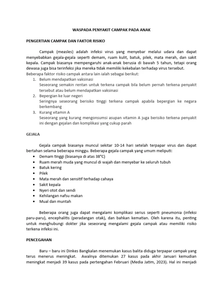 Waspada Campak! Kemenkes Keluarkan Edaran Terbaru 2026